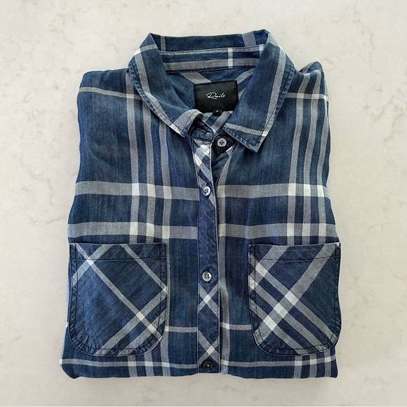 RAILS Hunter Plaid Denim Flannel Shirt in Blue/White - Picture 1 of 8